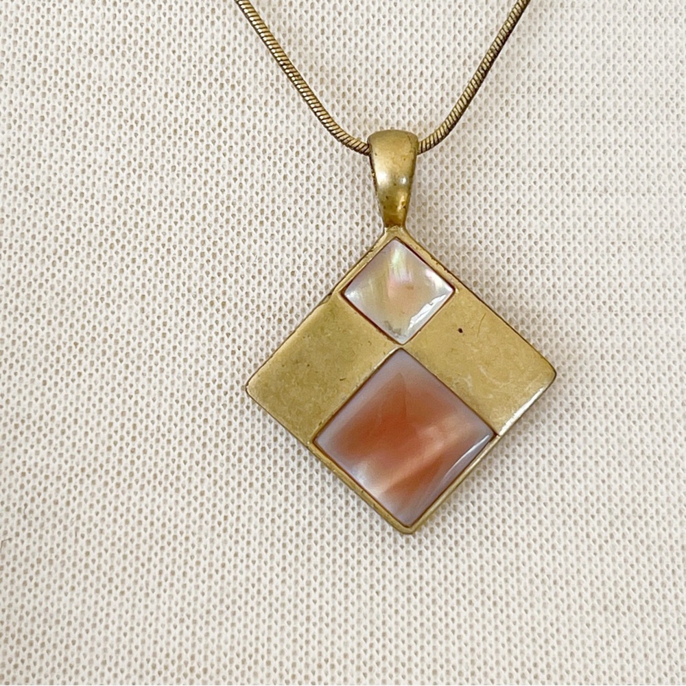 Lia Sophia Brass and Pink Enamel Pendant Necklace